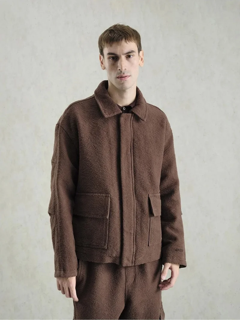 Giesto Beaver Brown GIESTO Textured Jacquard Cotton Jacket for Men | Best Price UAE